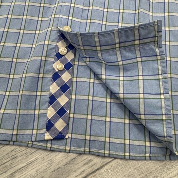 Tailorbyrd Button Down Shirt L Blue Plaid Flip Cuffs Mens - Picture 3 of 11